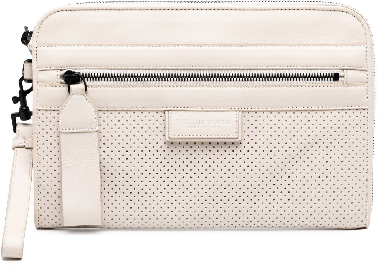 Bottega Veneta Perforated Calfskin Leggero Clutch Wit