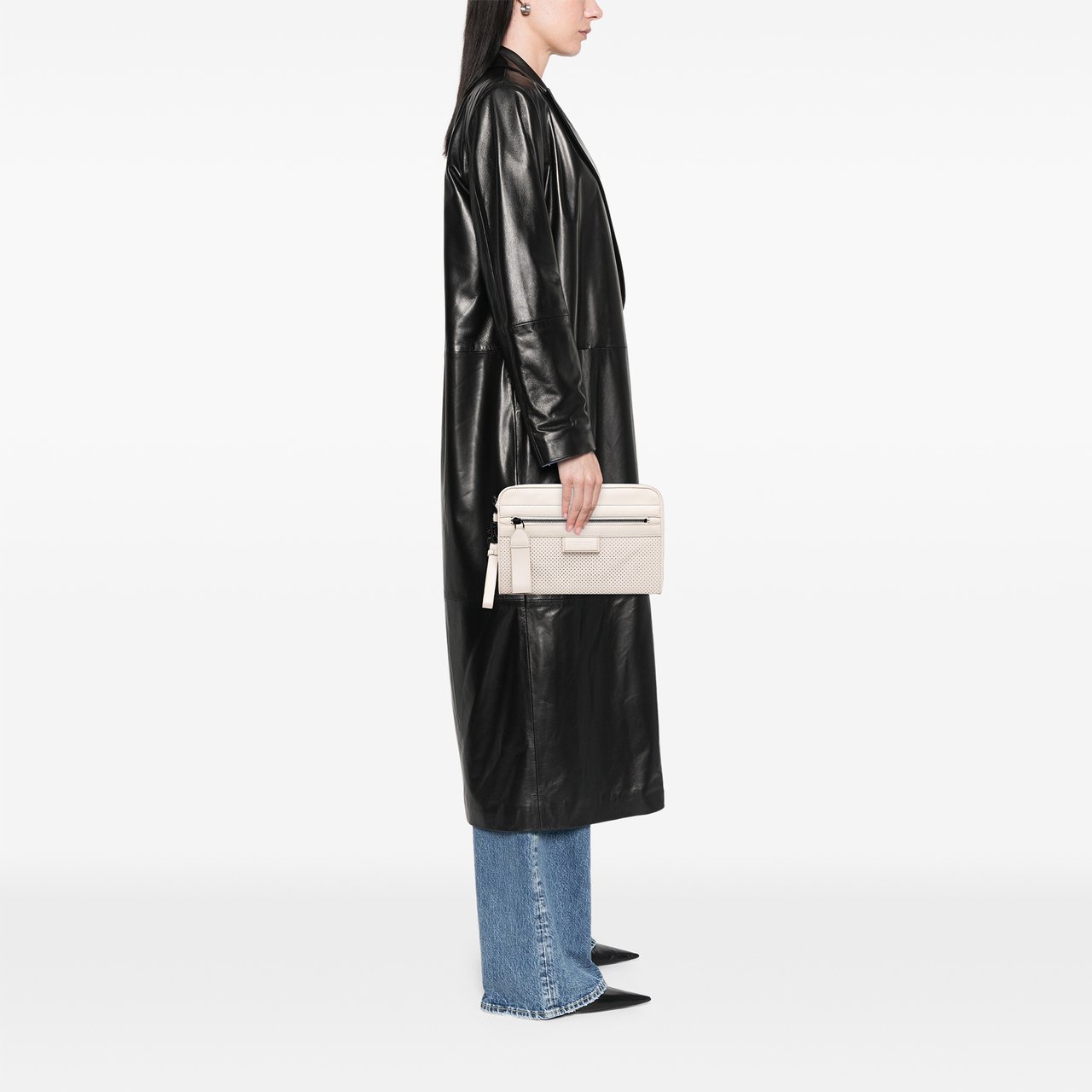 Bottega Veneta Perforated Calfskin Leggero Clutch Wit