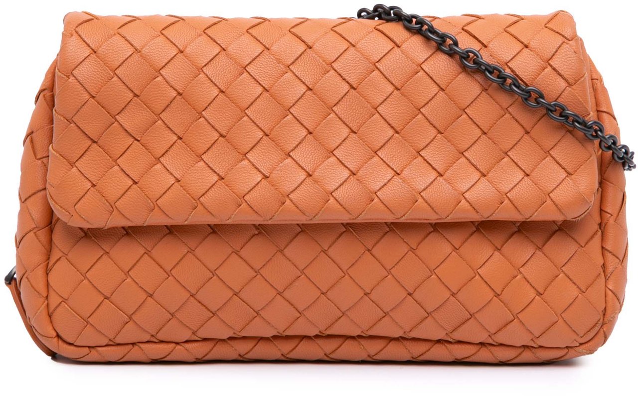 Bottega Veneta Mini Nappa Intrecciato Expandable Chain Crossbody Oranje