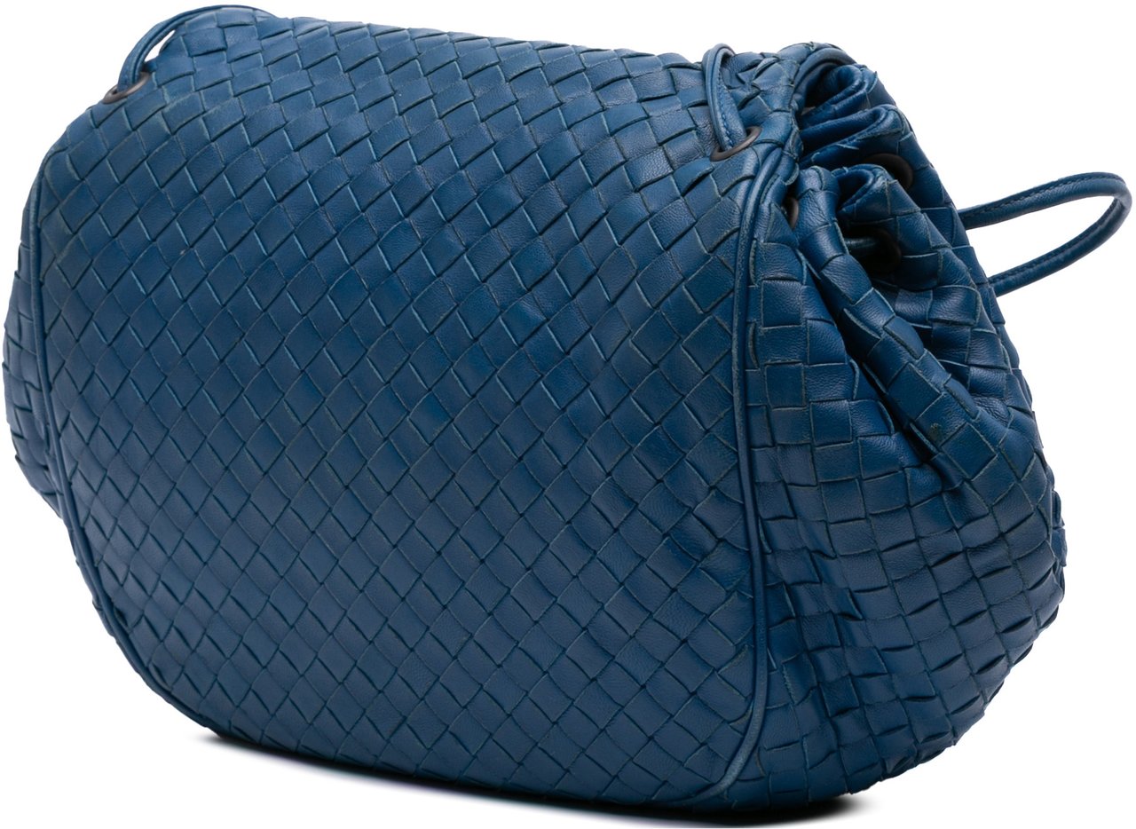 Bottega Veneta Nappa Intrecciato Flap Crossbody Blauw