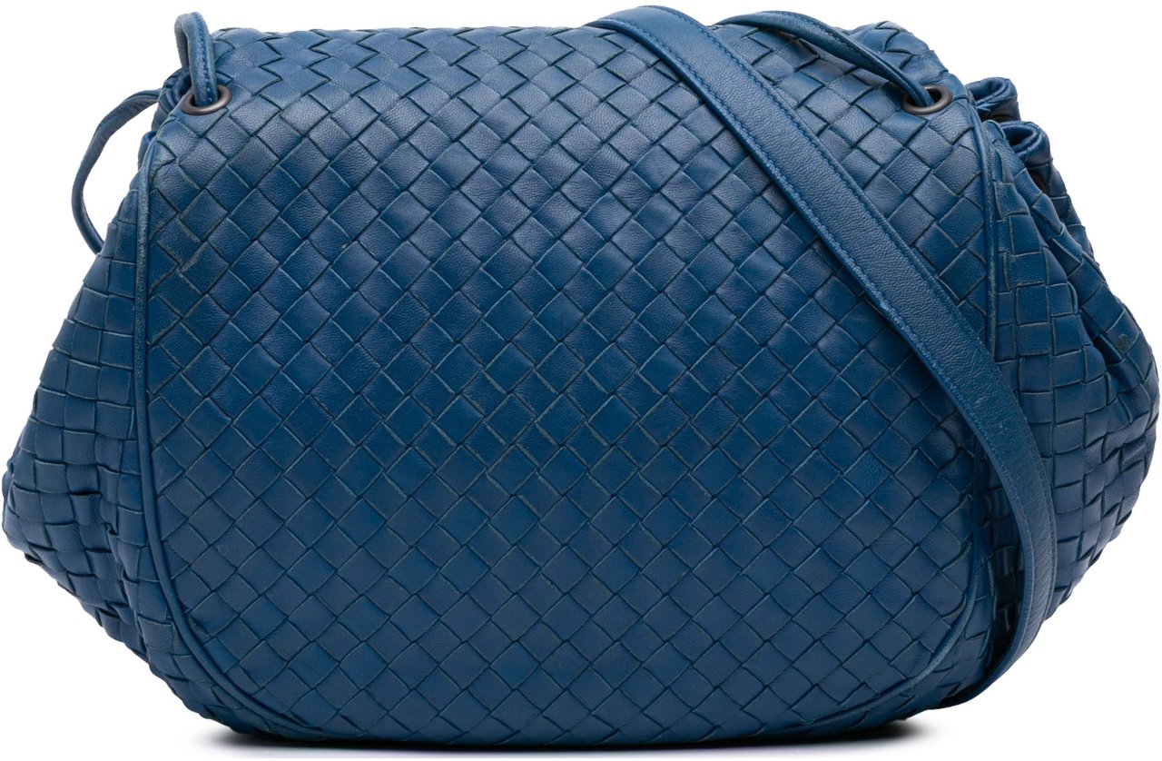 Bottega Veneta Nappa Intrecciato Flap Crossbody Blauw