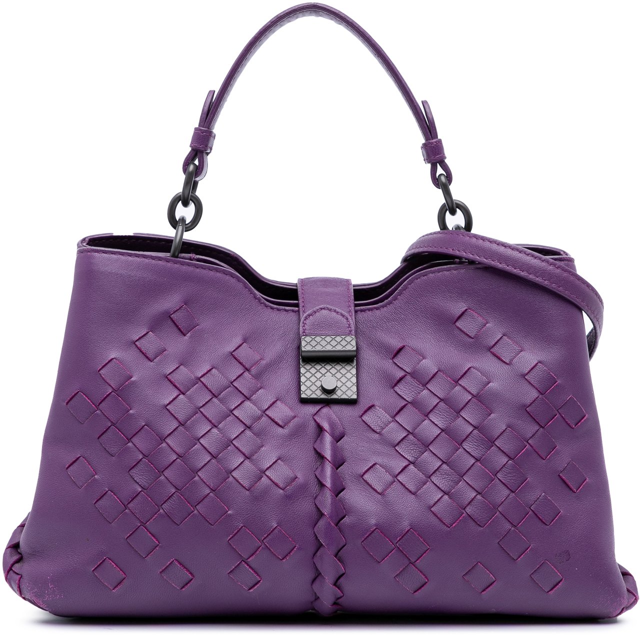 Bottega Veneta Nappa Intrecciato Napoli Satchel Paars
