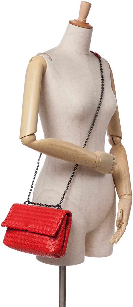 Bottega Veneta Baby Nappa Intrecciato Olimpia Crossbody Rood