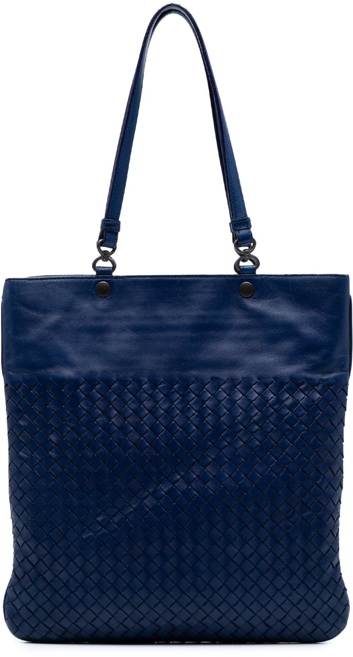 Bottega Veneta Nappa Intrecciato Flat Tote Blauw