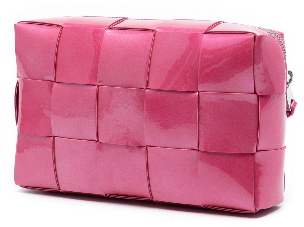 Bottega Veneta Patent Intrecciato Cassette Clutch Roze