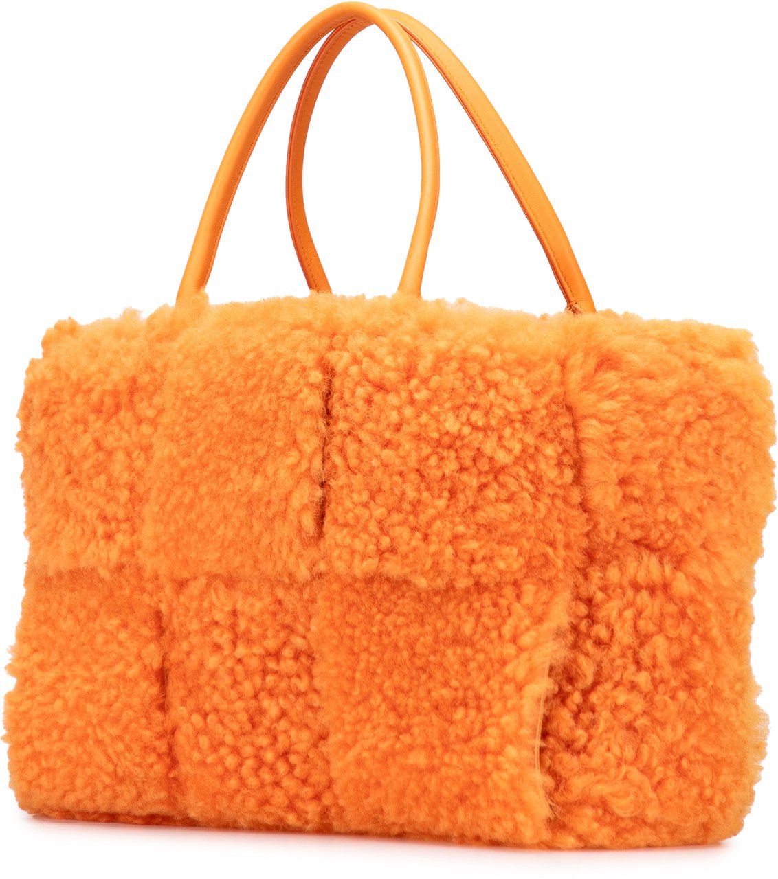 Bottega Veneta Small Shearling Intrecciato Arco Tote Oranje