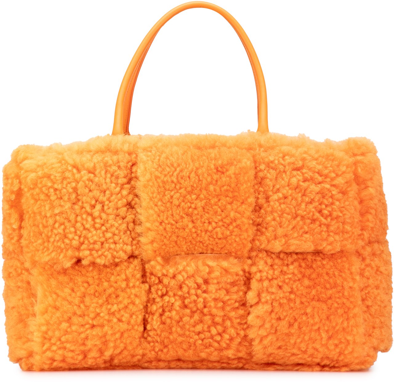 Bottega Veneta Small Shearling Intrecciato Arco Tote Oranje