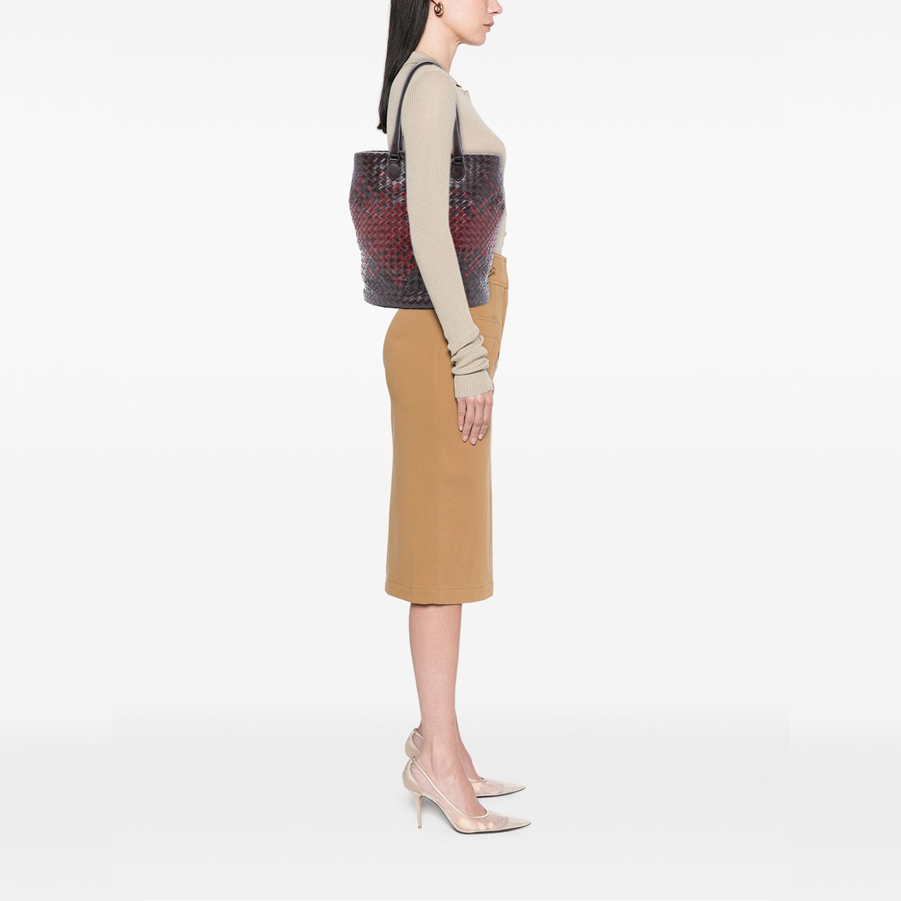 Bottega Veneta Bicolor Nappa Intrecciato Bucket Bag Bruin