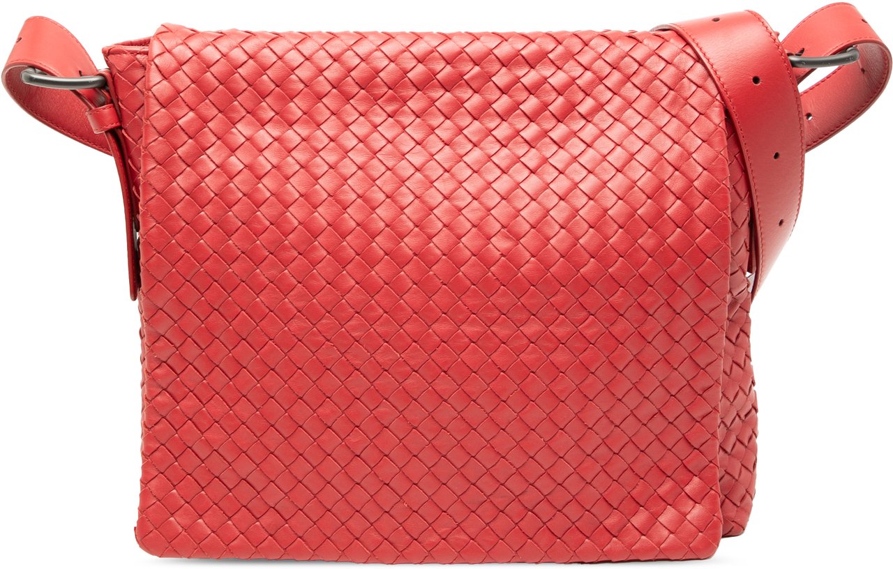 Bottega Veneta Nappa Intrecciato Flap Crossbody Rood
