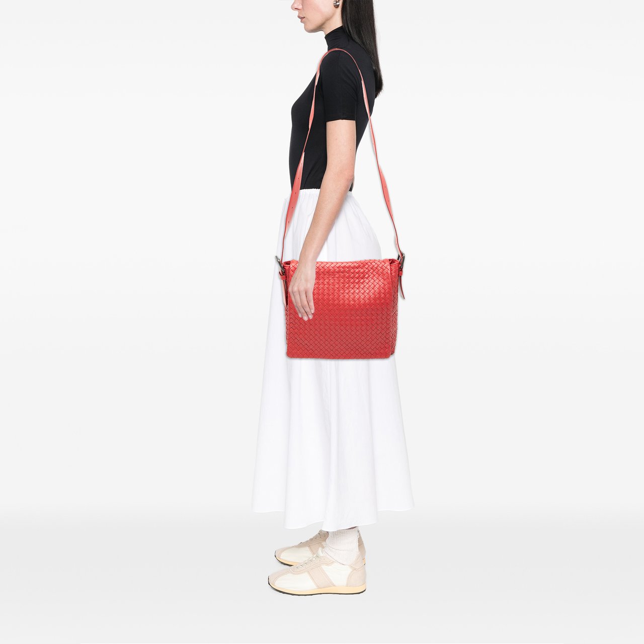 Bottega Veneta Nappa Intrecciato Flap Crossbody Rood