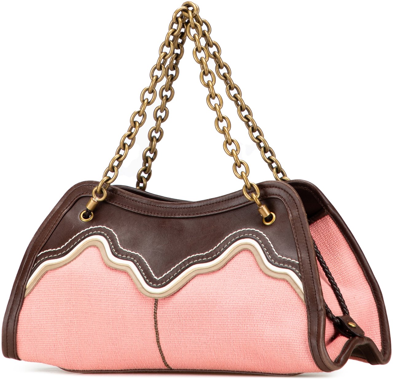 Bottega Veneta Nappa Trimmed Canvas Chain Handbag Roze