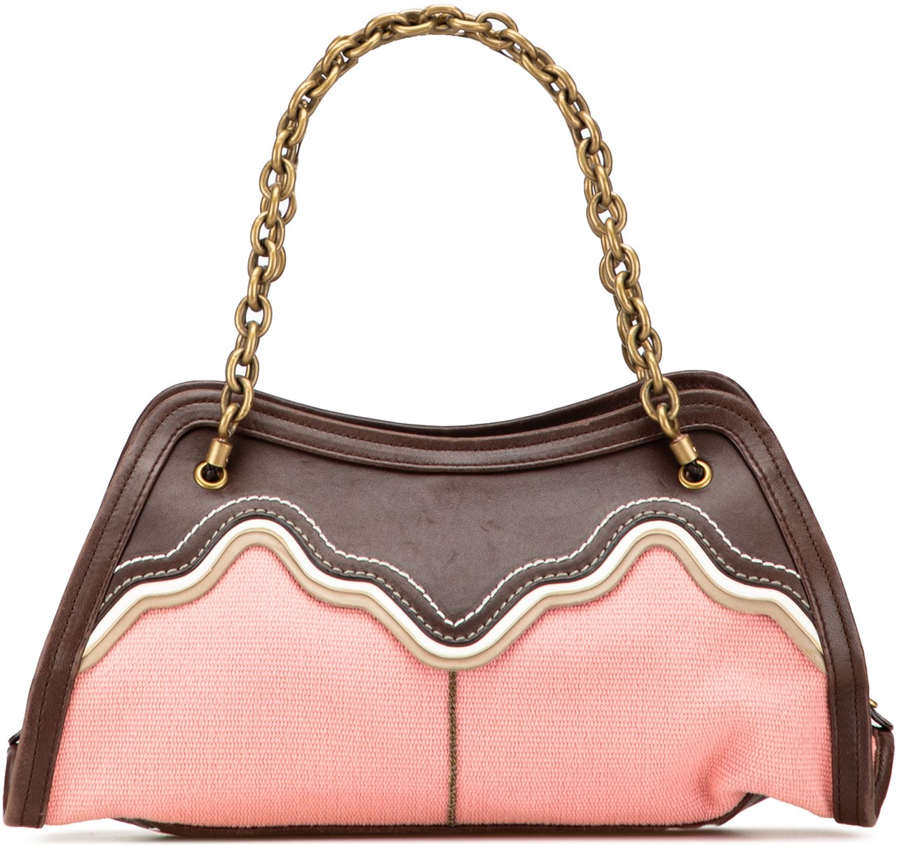 Bottega Veneta Nappa Trimmed Canvas Chain Handbag Roze