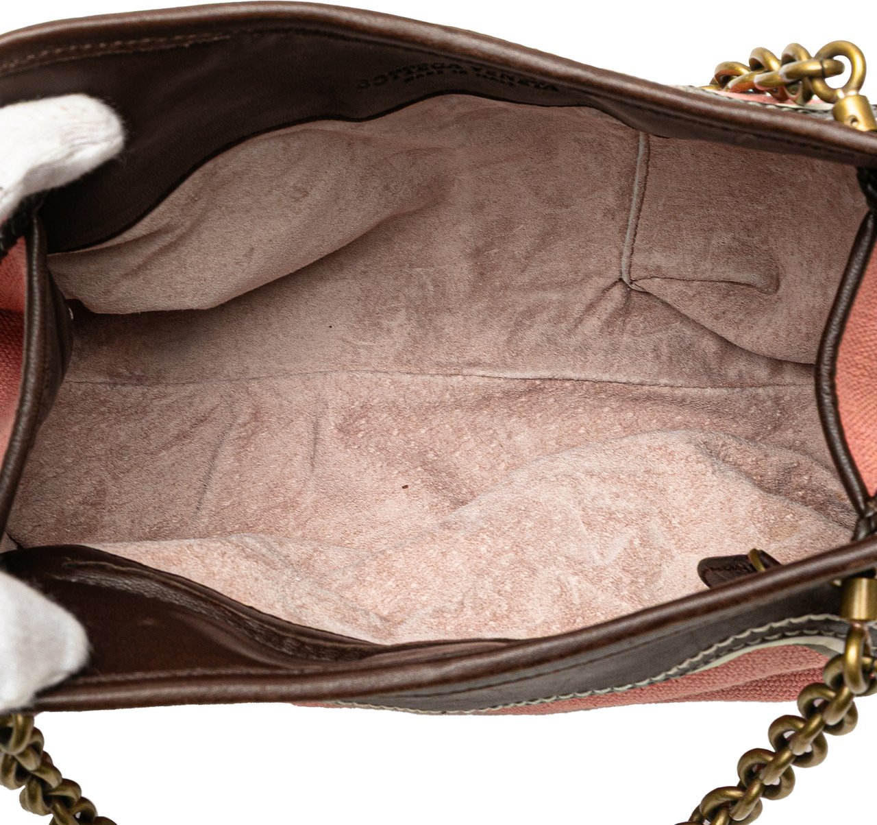 Bottega Veneta Nappa Trimmed Canvas Chain Handbag Roze