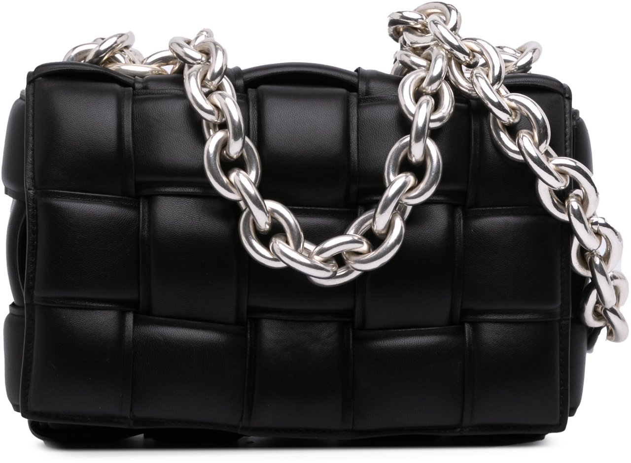 Bottega Veneta Nappa Intrecciato Padded Chain Cassette Satchel Zwart