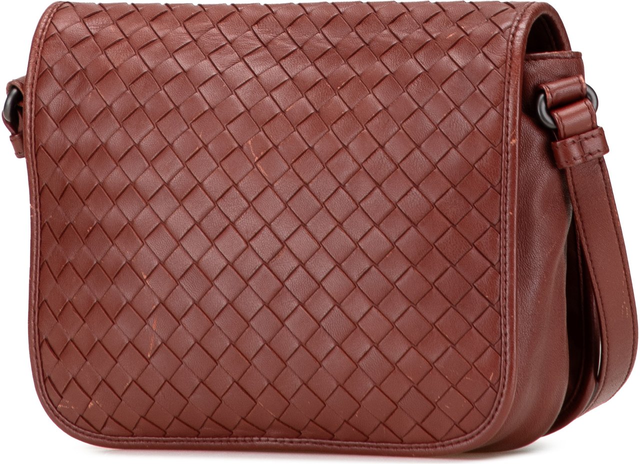 Bottega Veneta Nappa Intrecciato Flap Crossbody Rood