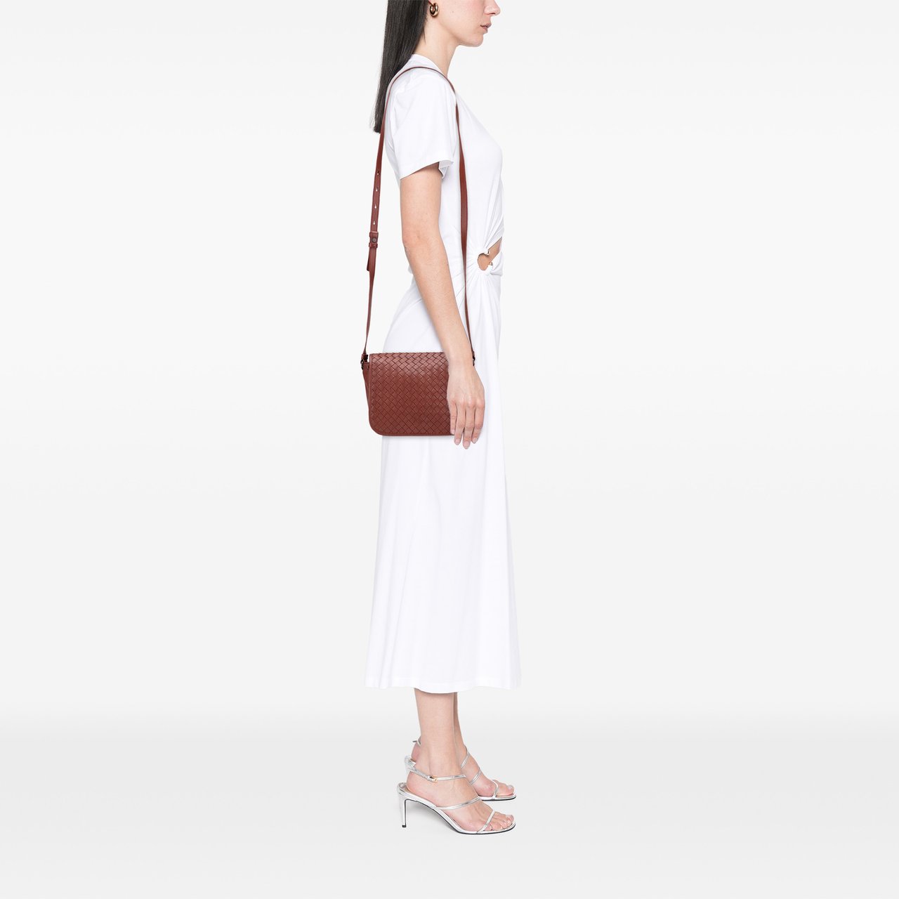 Bottega Veneta Nappa Intrecciato Flap Crossbody Rood