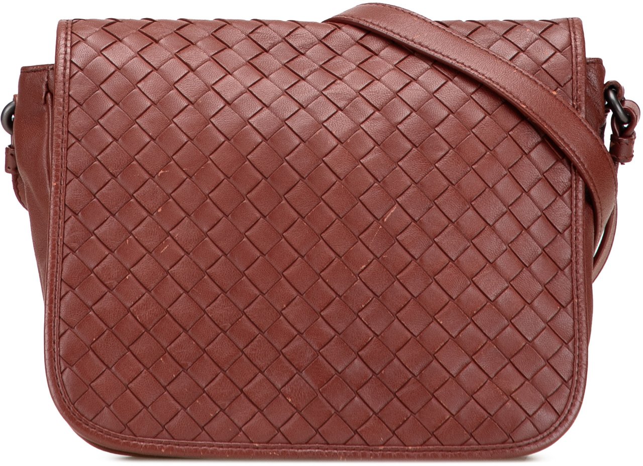 Bottega Veneta Nappa Intrecciato Flap Crossbody Rood
