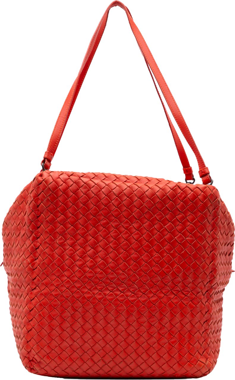 Bottega Veneta Nappa Intrecciato Cube Shoulder Bag Rood