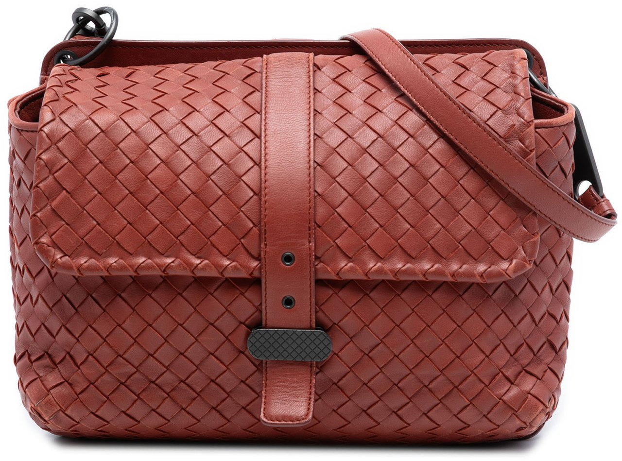 Bottega Veneta Nappa Intrecciato Double Sided Flap Messenger Bag Rood