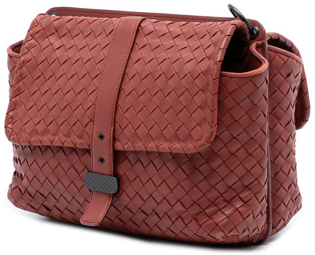 Bottega Veneta Nappa Intrecciato Double Sided Flap Messenger Bag Rood