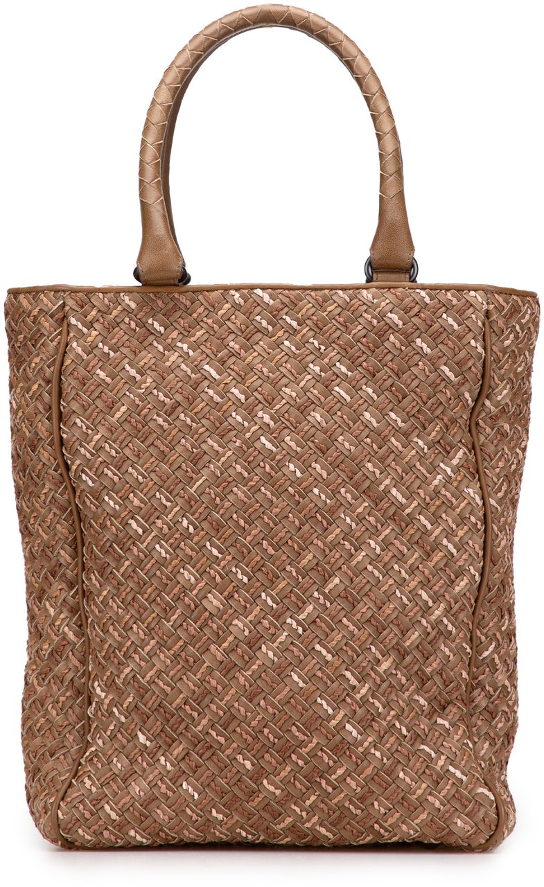 Bottega Veneta Calfskin Intrecciato Paglia Tote Bruin