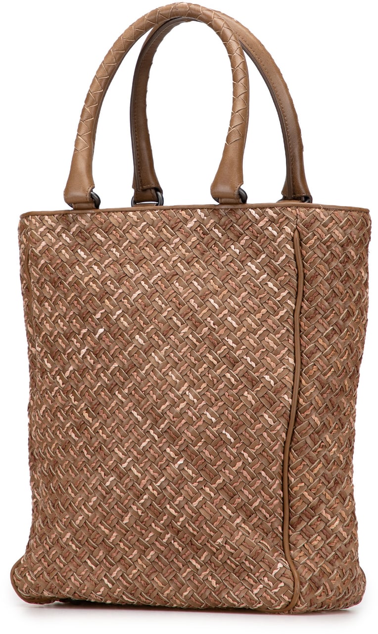 Bottega Veneta Calfskin Intrecciato Paglia Tote Bruin