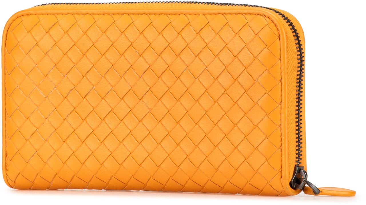 Bottega Veneta Leather Intrecciato Zip Around Wallet Oranje