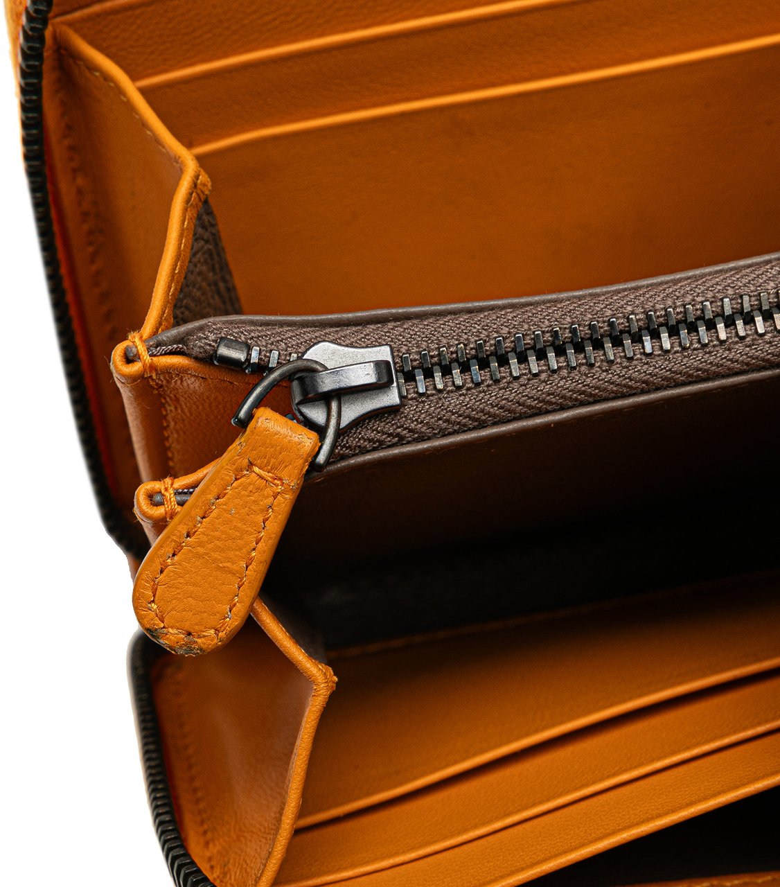 Bottega Veneta Leather Intrecciato Zip Around Wallet Oranje