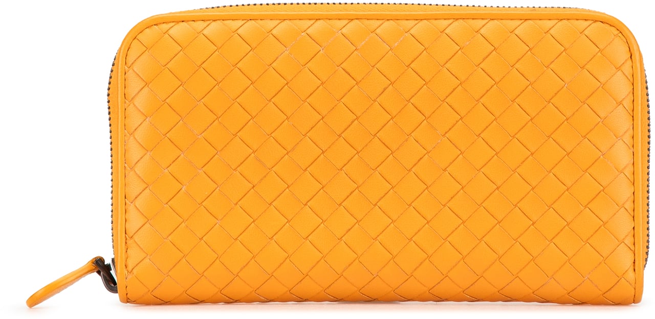 Bottega Veneta Leather Intrecciato Zip Around Wallet Oranje