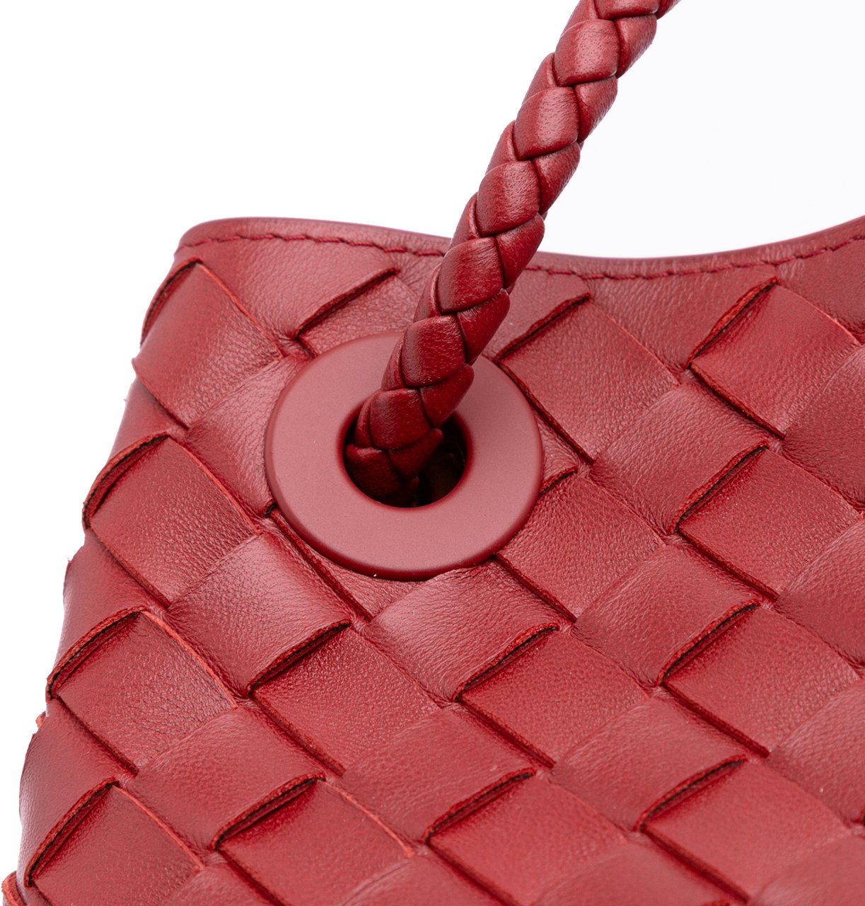 Bottega Veneta Lambskin Intrecciato East West Andiamo Top Handle Bag Rood