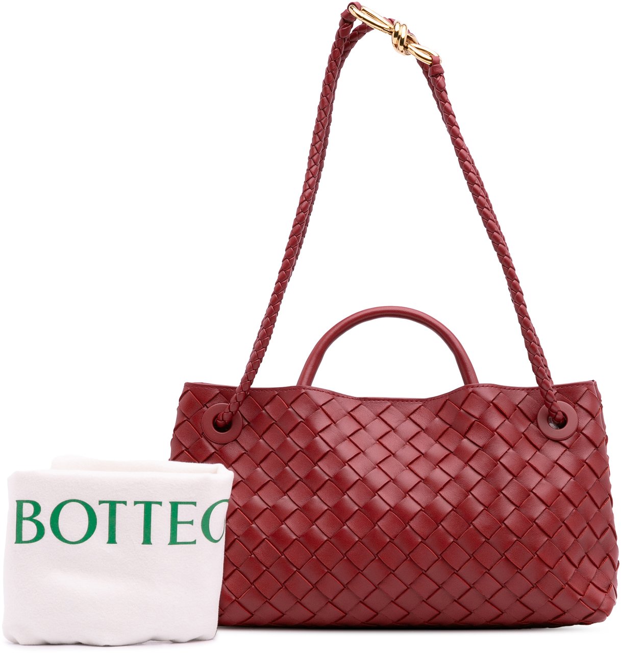Bottega Veneta Lambskin Intrecciato East West Andiamo Top Handle Bag Rood
