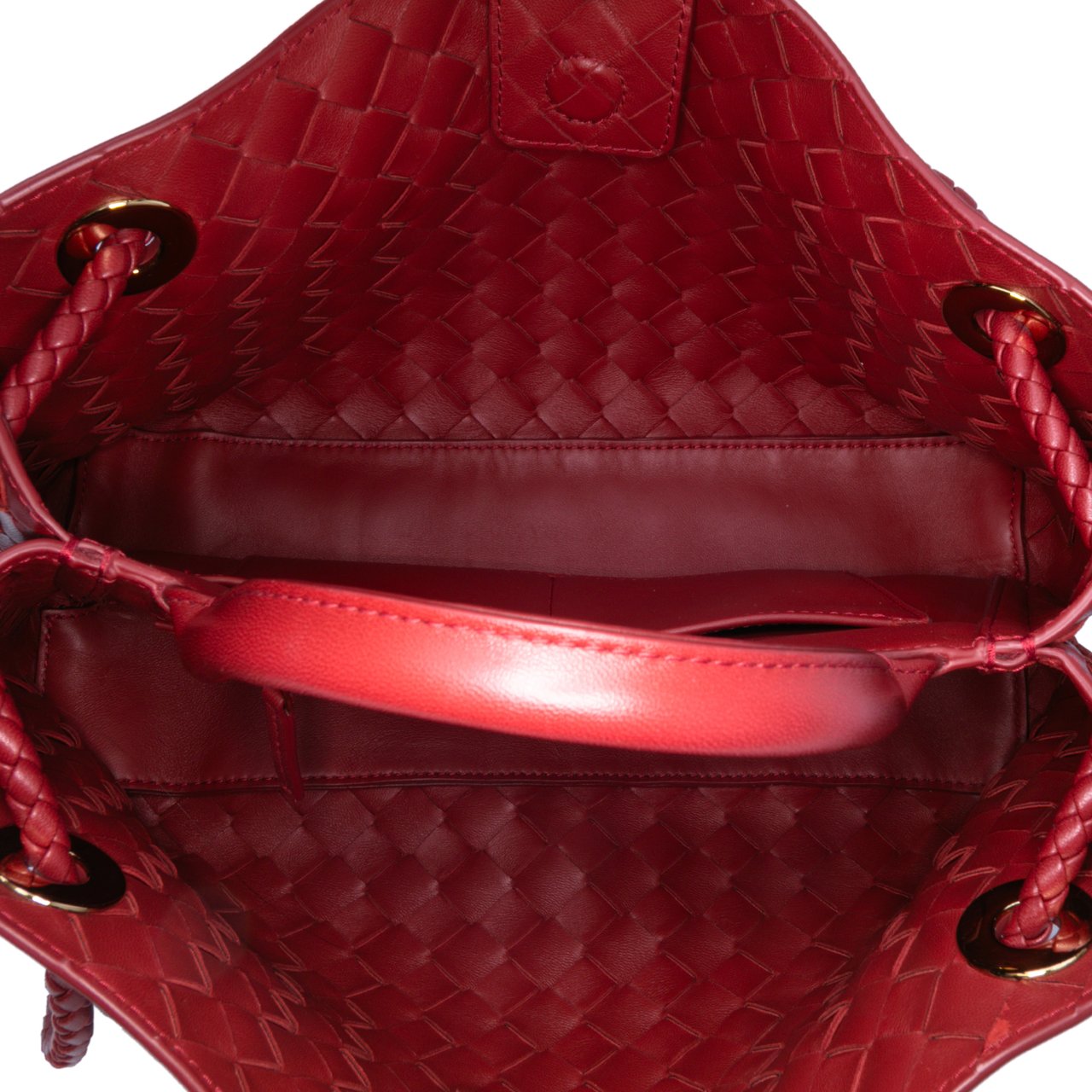 Bottega Veneta Lambskin Intrecciato East West Andiamo Top Handle Bag Rood