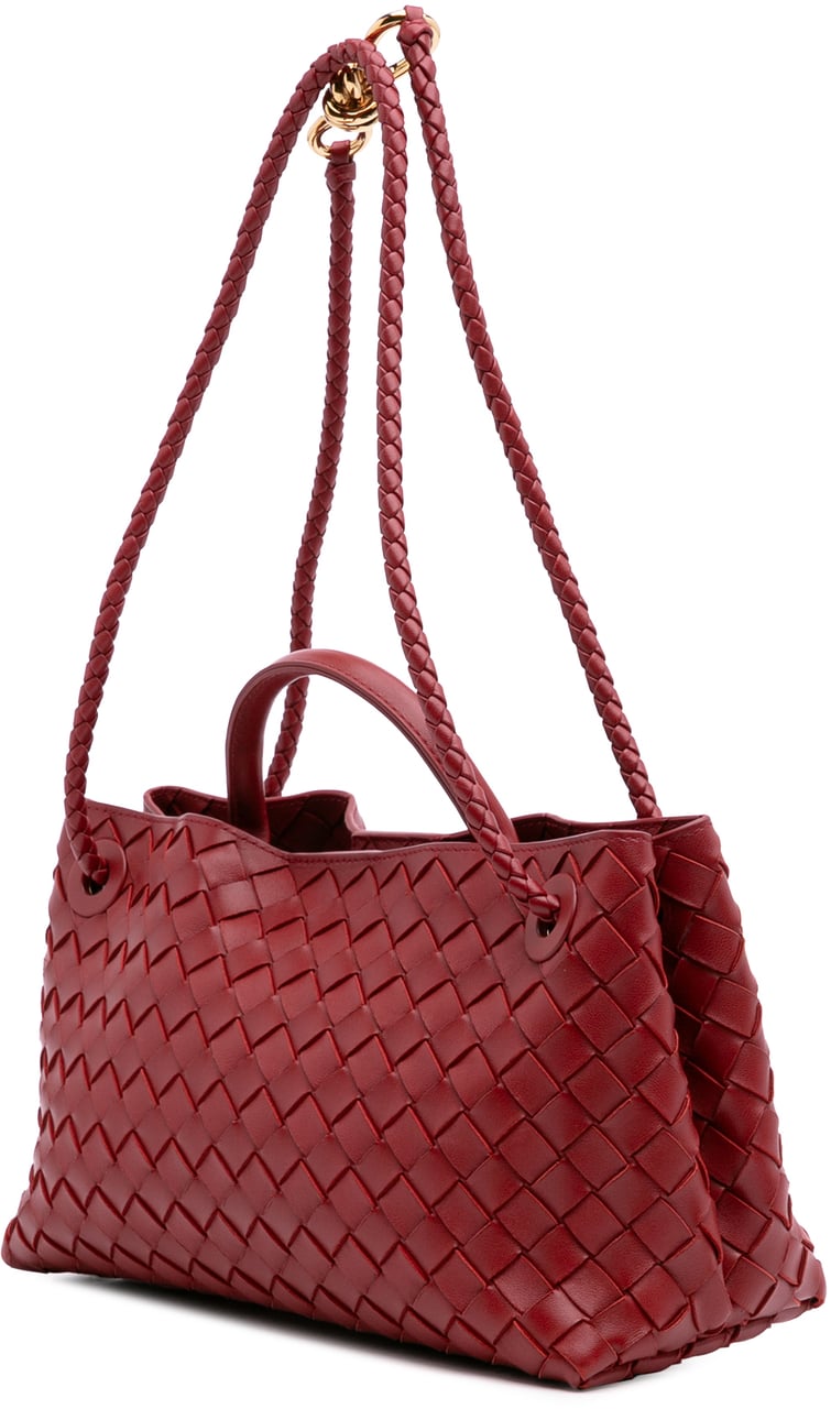 Bottega Veneta Lambskin Intrecciato East West Andiamo Top Handle Bag Rood