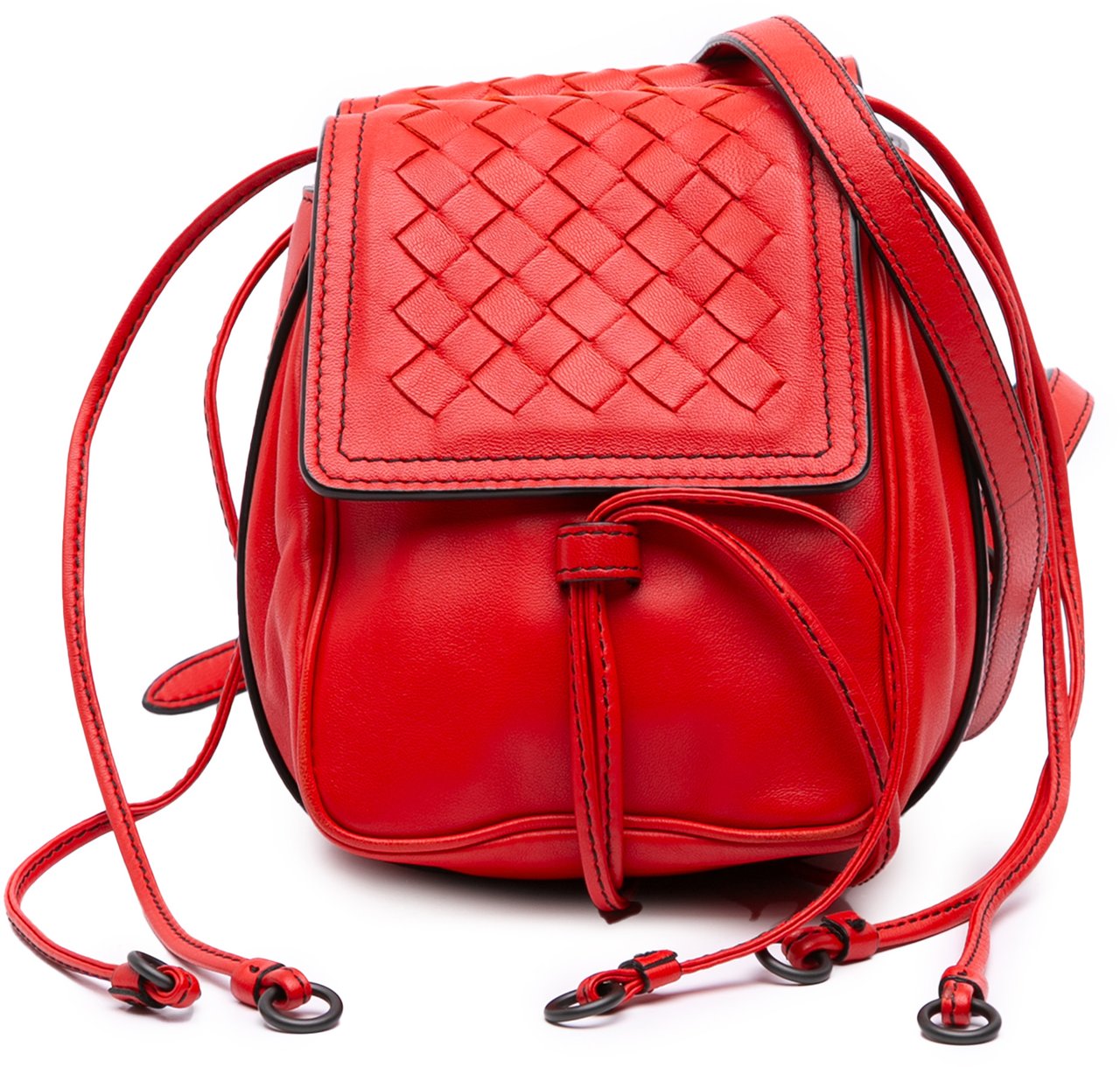 Bottega Veneta Nappa Intrecciato Double Sided Flap Crossbody Rood