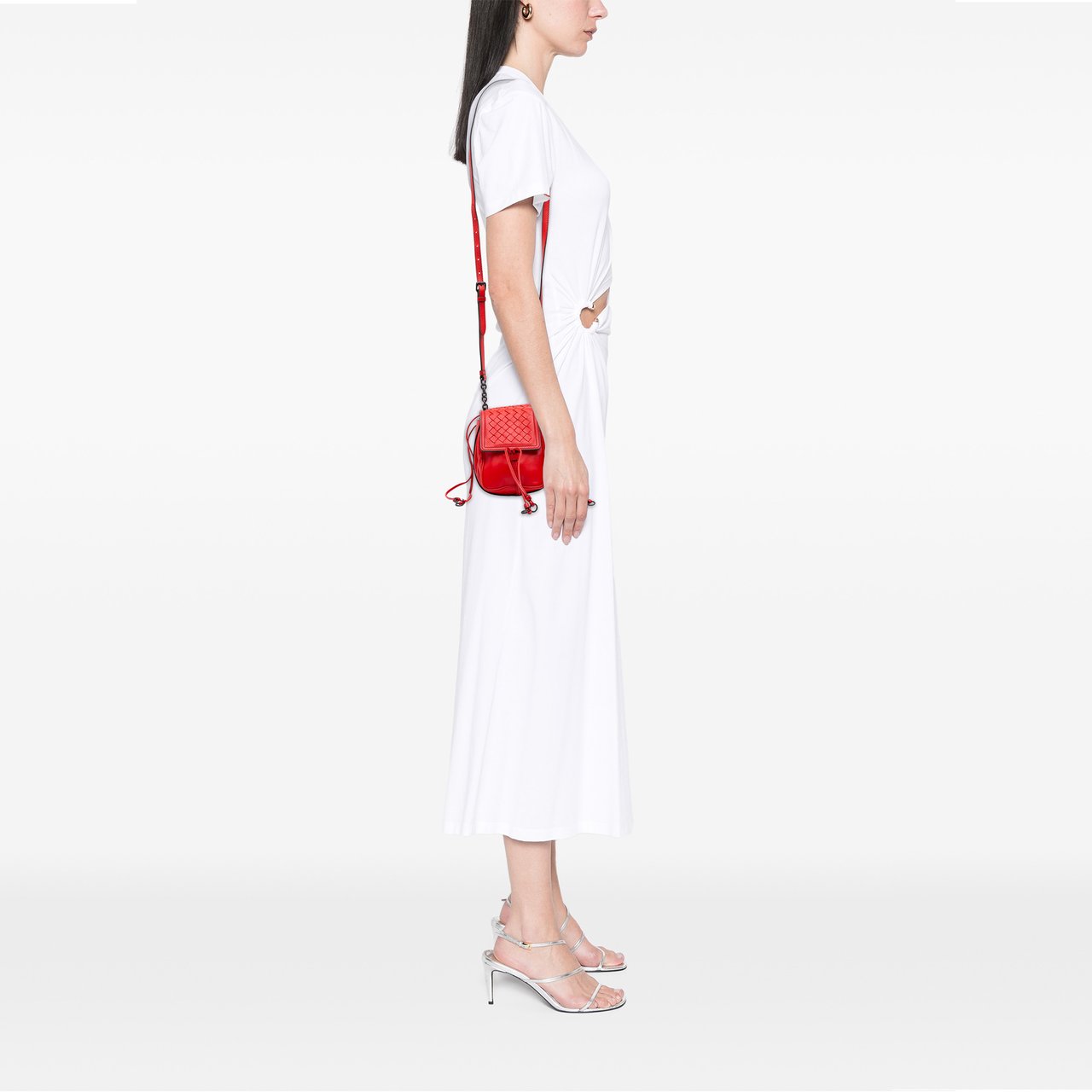Bottega Veneta Nappa Intrecciato Double Sided Flap Crossbody Rood
