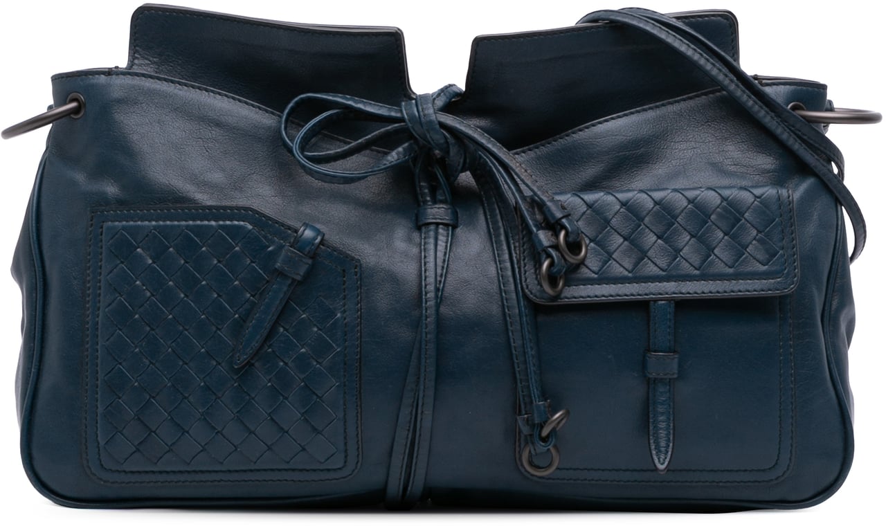 Bottega Veneta Intrecciato Trimmed Nappa Crossbody Blauw