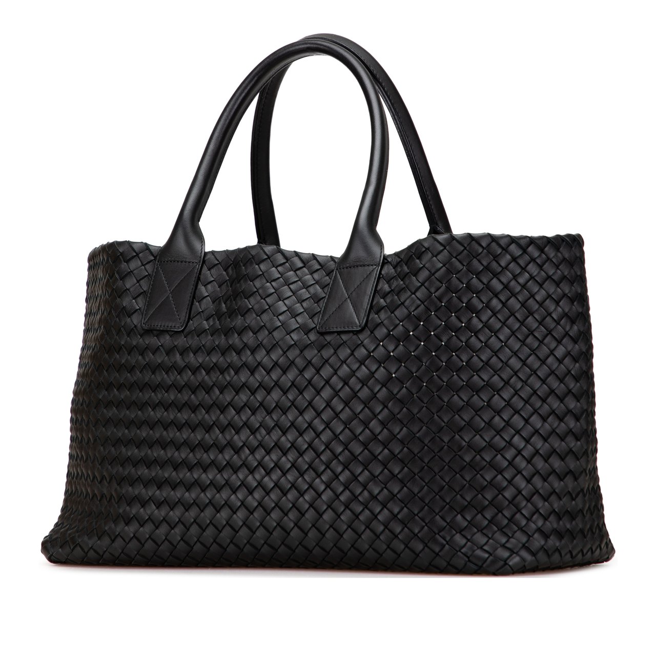 Bottega Veneta Medium Lambskin Intreccio Cabat Tote Zwart
