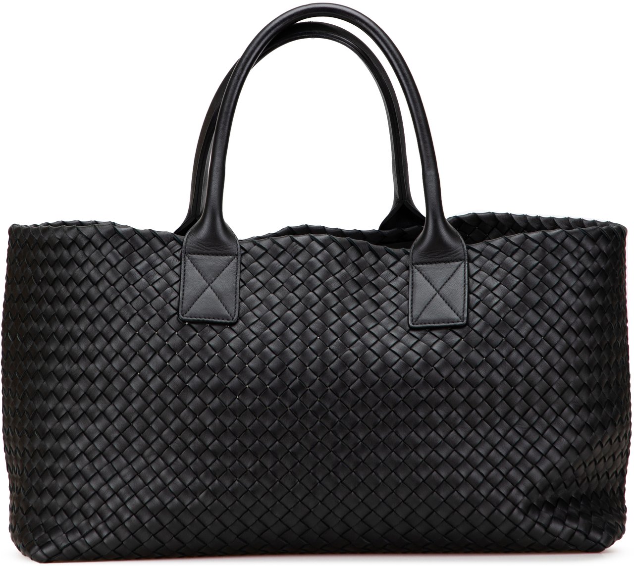Bottega Veneta Medium Lambskin Intreccio Cabat Tote Zwart