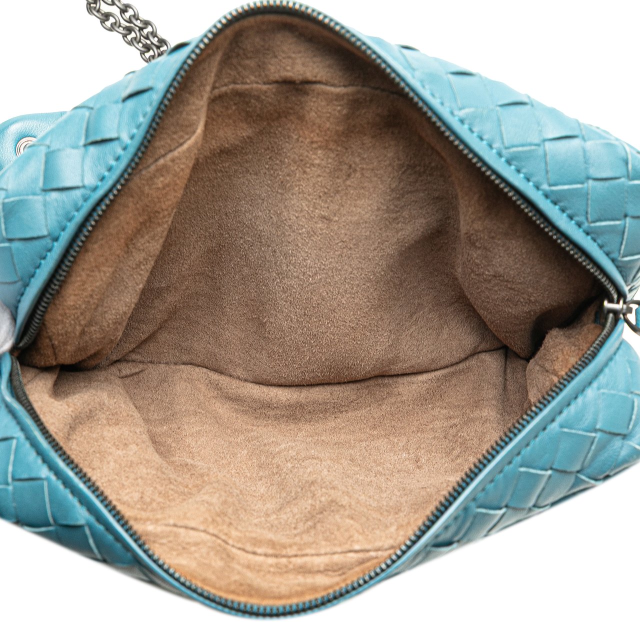 Bottega Veneta Mini Nappa Intrecciato Expandable Chain Crossbody Blauw