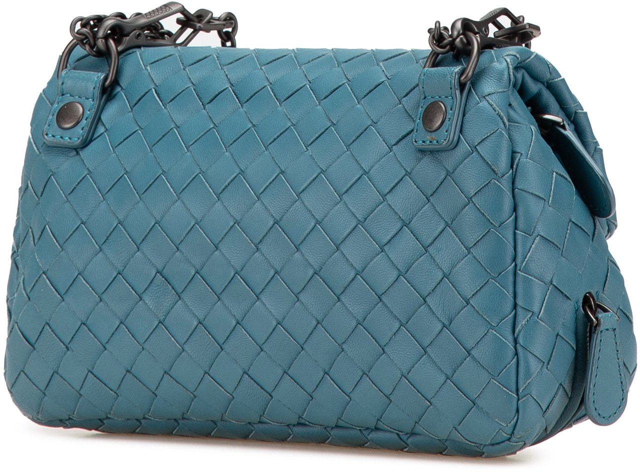 Bottega Veneta Mini Nappa Intrecciato Expandable Chain Crossbody Blauw