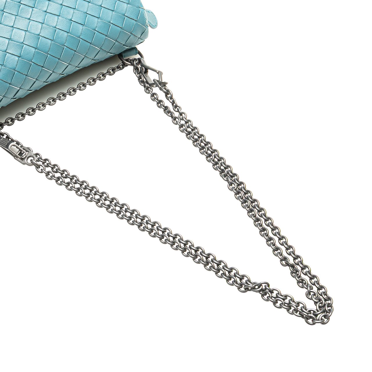 Bottega Veneta Mini Nappa Intrecciato Expandable Chain Crossbody Blauw