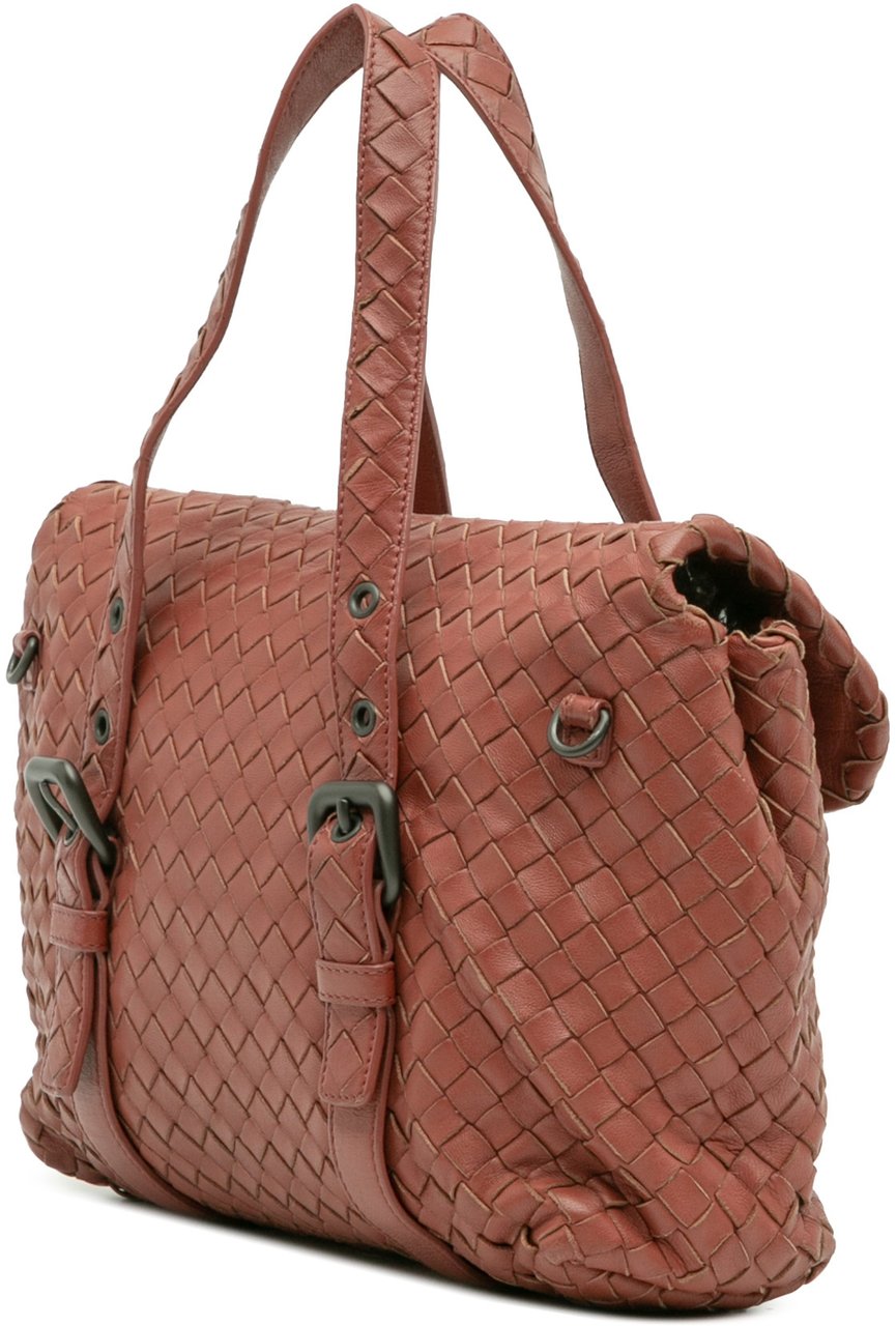 Bottega Veneta Nappa Intrecciato Flap Satchel Rood