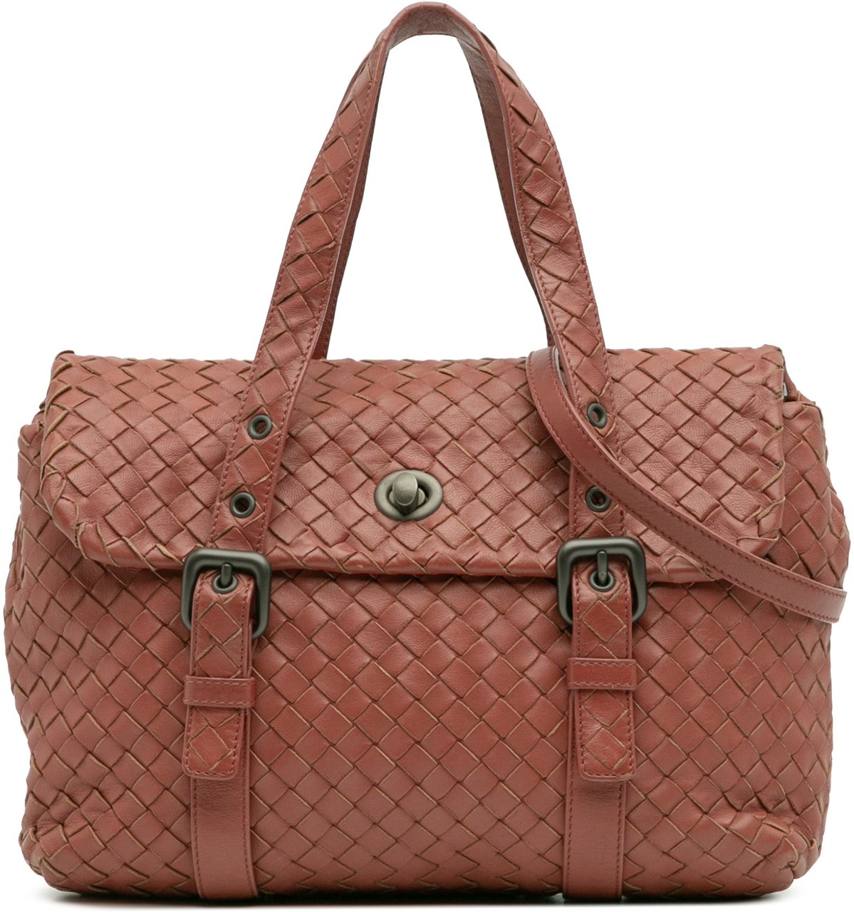 Bottega Veneta Nappa Intrecciato Flap Satchel Rood
