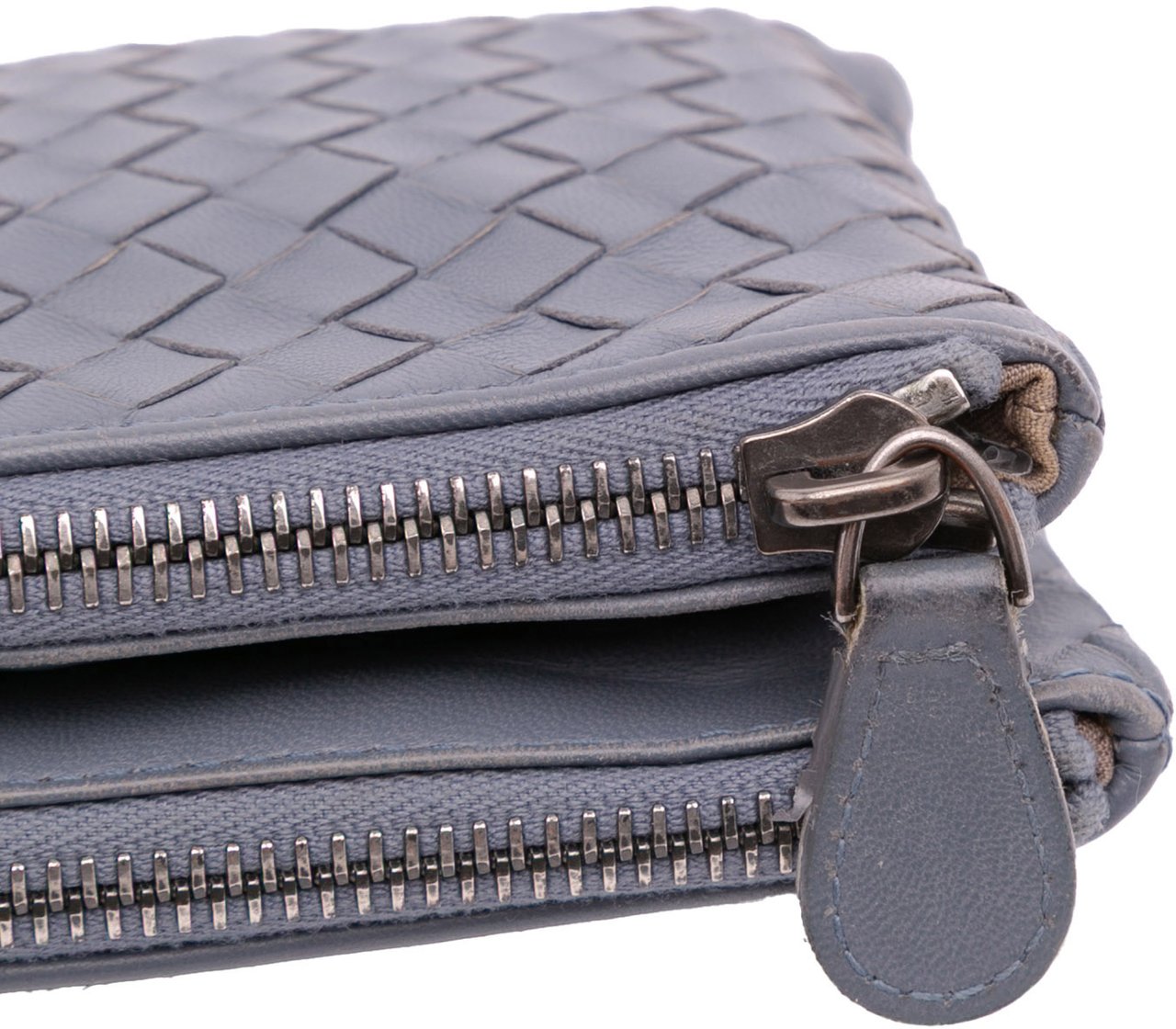 Bottega Veneta Nappa Intrecciato Double Zip Clutch Blauw