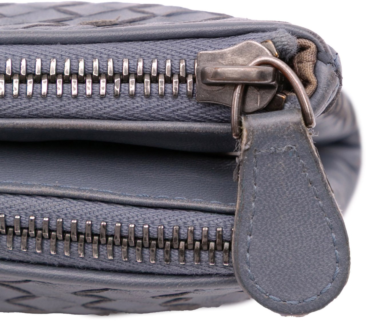 Bottega Veneta Nappa Intrecciato Double Zip Clutch Blauw