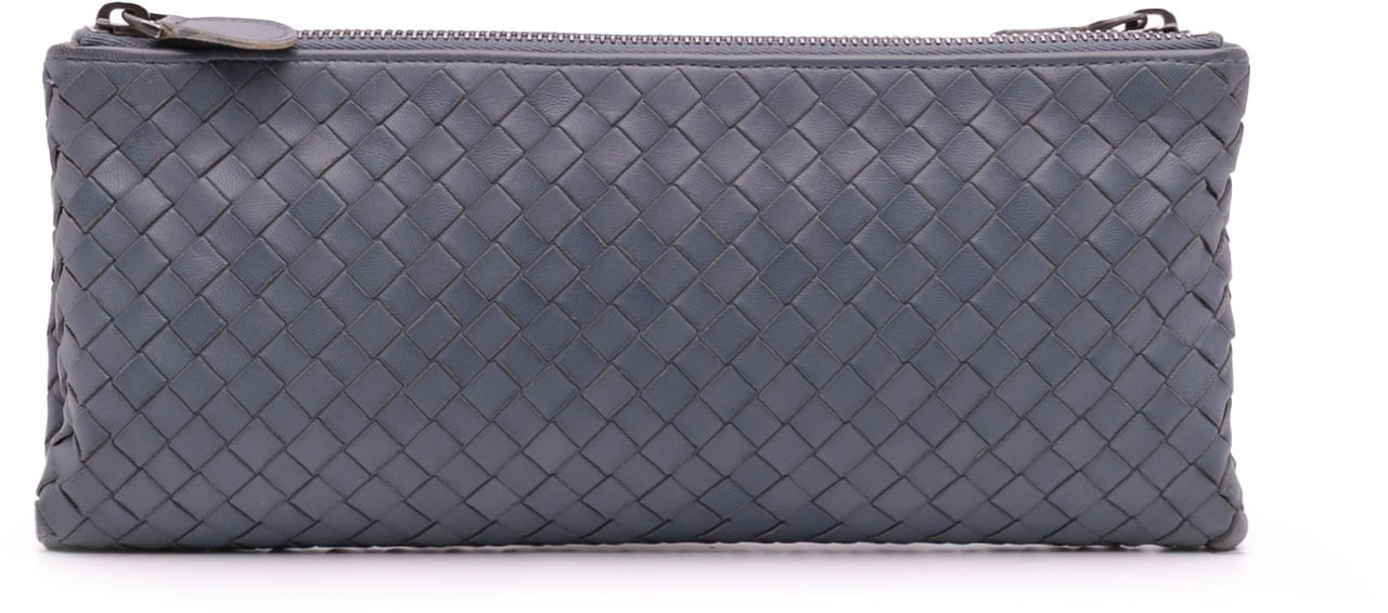 Bottega Veneta Nappa Intrecciato Double Zip Clutch Blauw