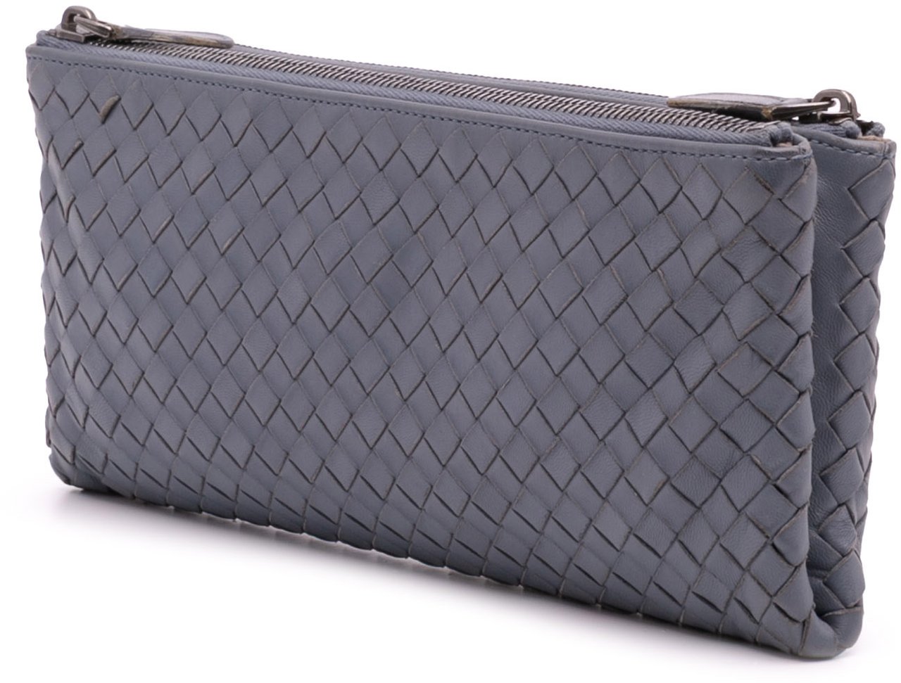 Bottega Veneta Nappa Intrecciato Double Zip Clutch Blauw
