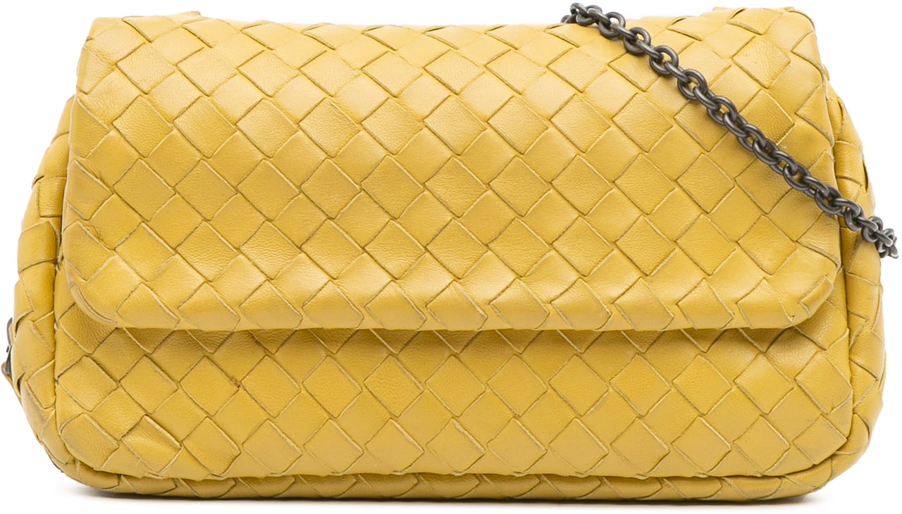 Bottega Veneta Mini Nappa Intrecciato Expandable Chain Flap Crossbody Geel