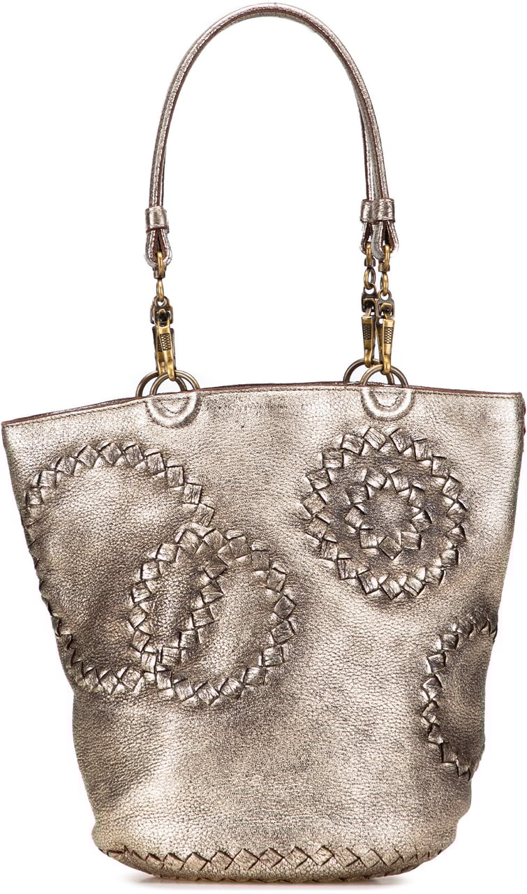 Bottega Veneta Small Metallic Intrecciato Trimmed Cervo Bucket Bag Goud