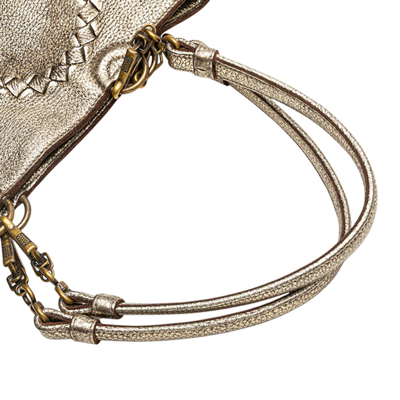 Bottega Veneta Small Metallic Intrecciato Trimmed Cervo Bucket Bag Goud